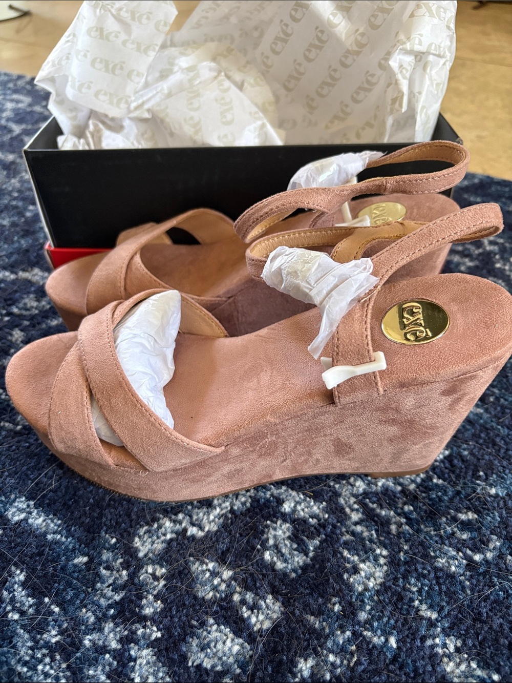 EXE Blush Brown Suede Platform Wedge Sandals Women’s 39